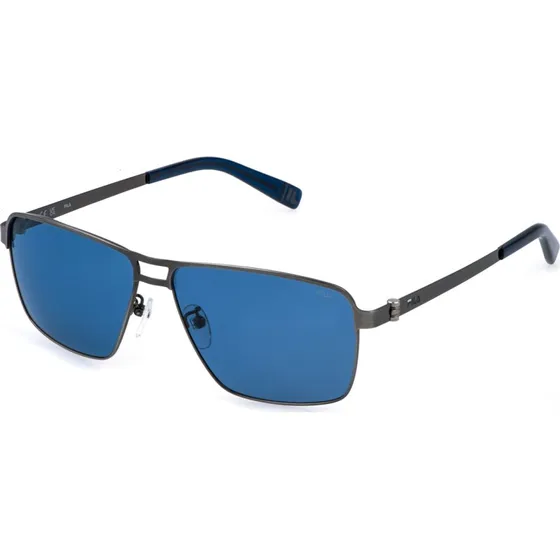 Fila Homme SFIB10 A21P Lunettes de Soleil Géométriques Métal Gris Bleu