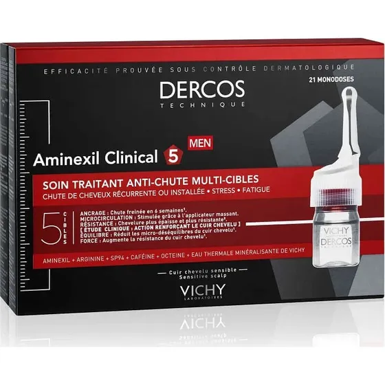 Vichy Dercos Aminexil Clinical 5 Traitement Chute Cheveux Hommes, 21x6ml