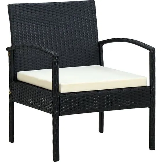 vidaXL Chaise de jardin résine tressée noir avec coussin