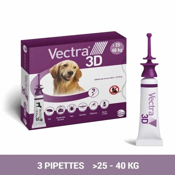 Ceva Vectra 3D Solution spot-on pour chiens 25-40kg (3 pipettes)