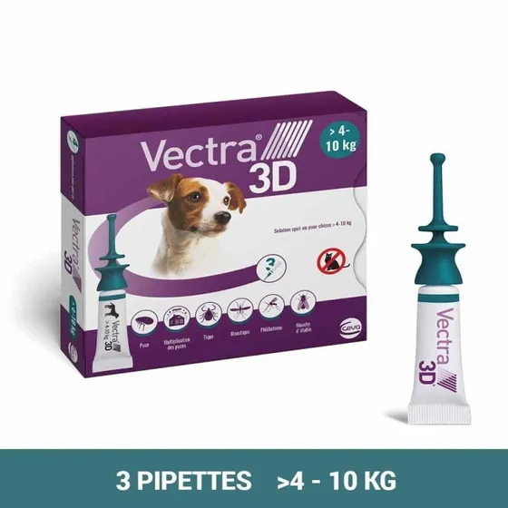 Ceva Vectra 3D Solution spot-on pour chiens 4-10 kg, 3 pipettes