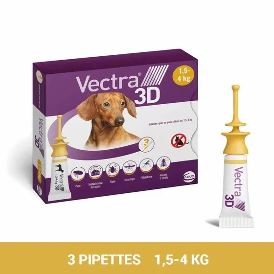 Ceva Vectra 3D Solution spot-on pour chiens 1,5-4 kg, 3 pipettes