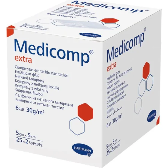 Medicomp Extra Compresses Stériles Non-Tissées 6 Couches 5x5cm 50pcs