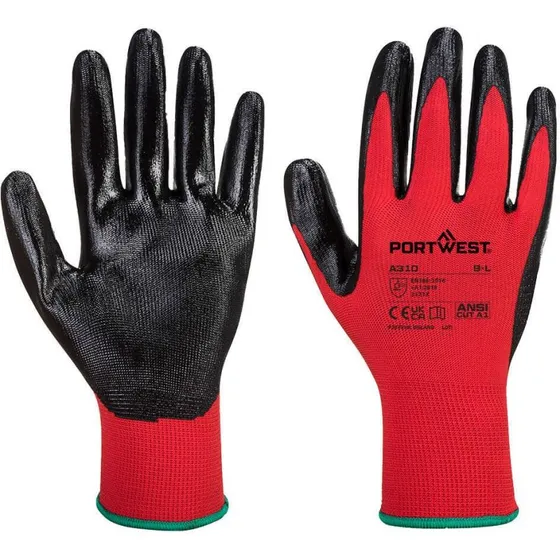 Portwest A310 Gant Flexo Grip Nitrile Rouge/Noir Taille 8
