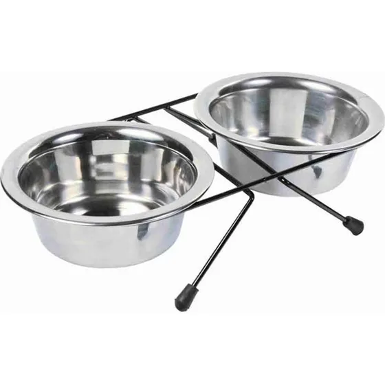 TRIXIE Set gamelles inox 2x0,45 L avec support