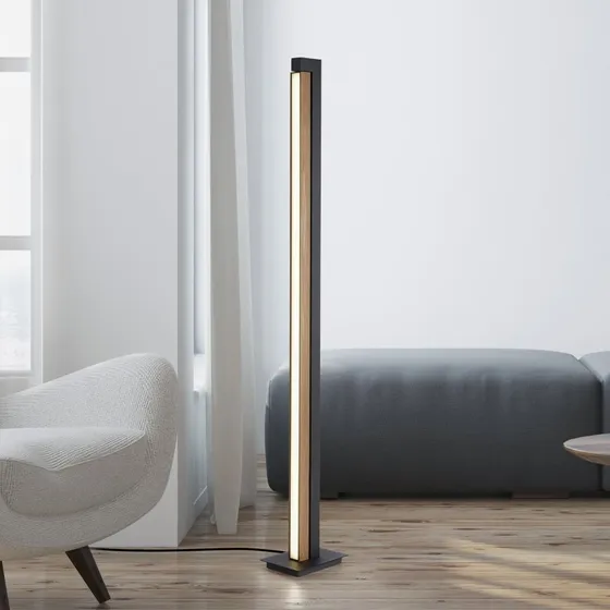 Paul Neuhaus Lampe sur pied LED PURE Lines, Noir et Bois, 140 cm