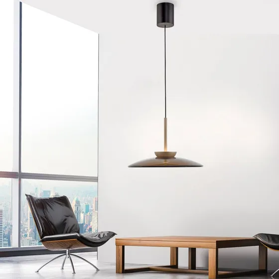 PURE E-Moon Suspension LED Bronze et Verre Ambré Ø 50 cm