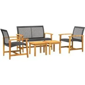 Vidaxl Salon de Jardin 5 Pièces Noir Résine Tressée Acacia