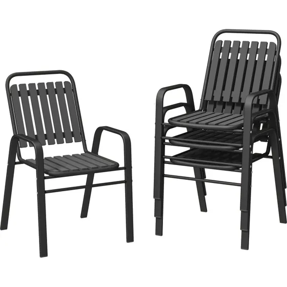 Outsunny - Lot de 4 chaises empilables jardin noir 56x66x91 cm