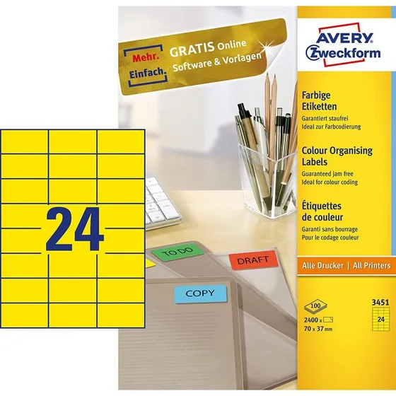 Avery Zweckform 3451 tiquettes jaunes 70 x 37 mm (2400 pices)