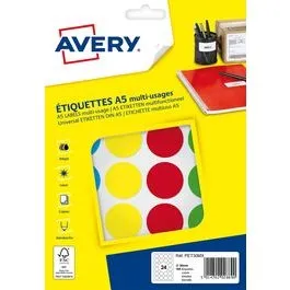 AVERY Pastilles Imprimables 30 mm, 168 Units, Coloris Assortis