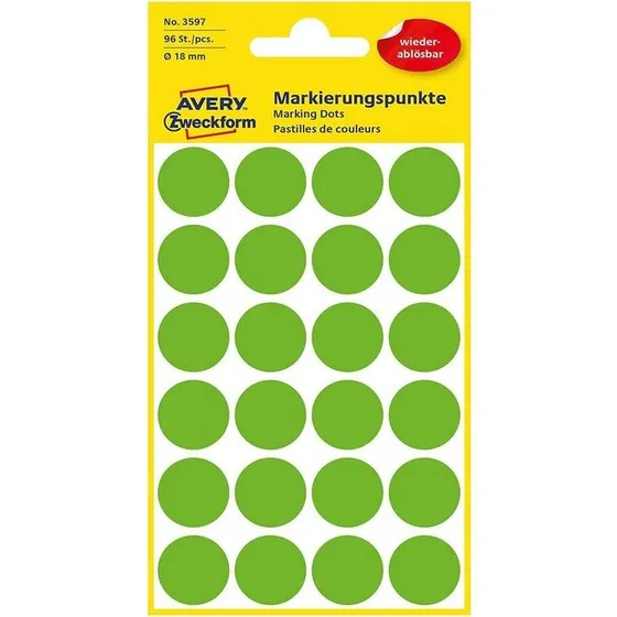 AVERY Pastilles adhsives amovibles vert 18 mm lot de 96