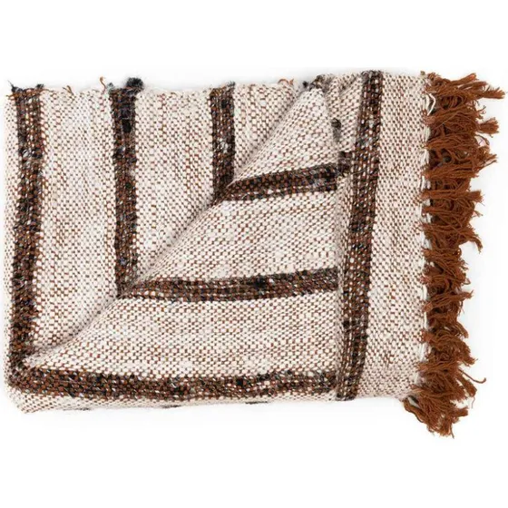 Onda Plaid Coton Gaufr Blanc Bohme Franges