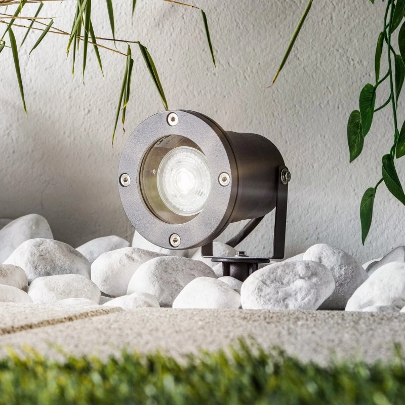 Lindby Tessa Spot d'Extérieur IP44 Gris - Projecteur à Piquer