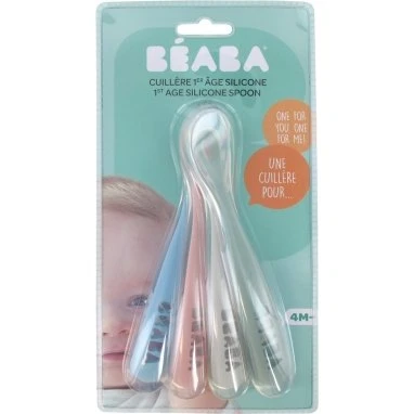Béaba Lot de 4 cuillères silicone 1er âge vert/gris