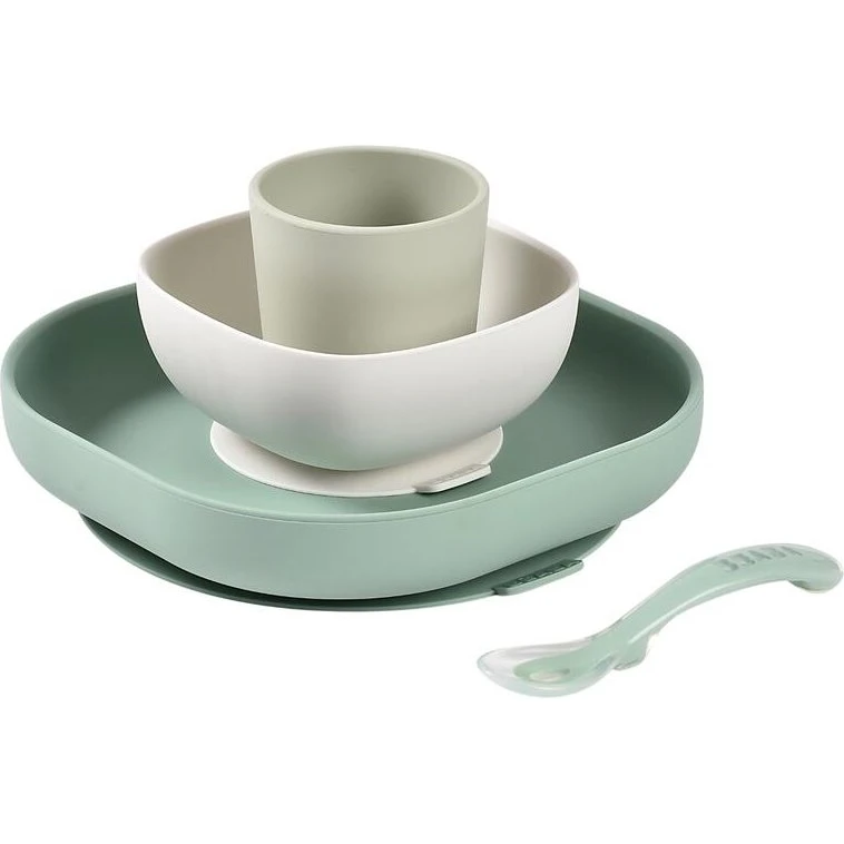 Béaba Coffret repas silicone 4 pièces Vert sauge/Vert de gris