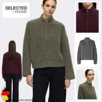 Selected Women Cardigan Tricot Chaud Col Roulé Fermeture Éclair