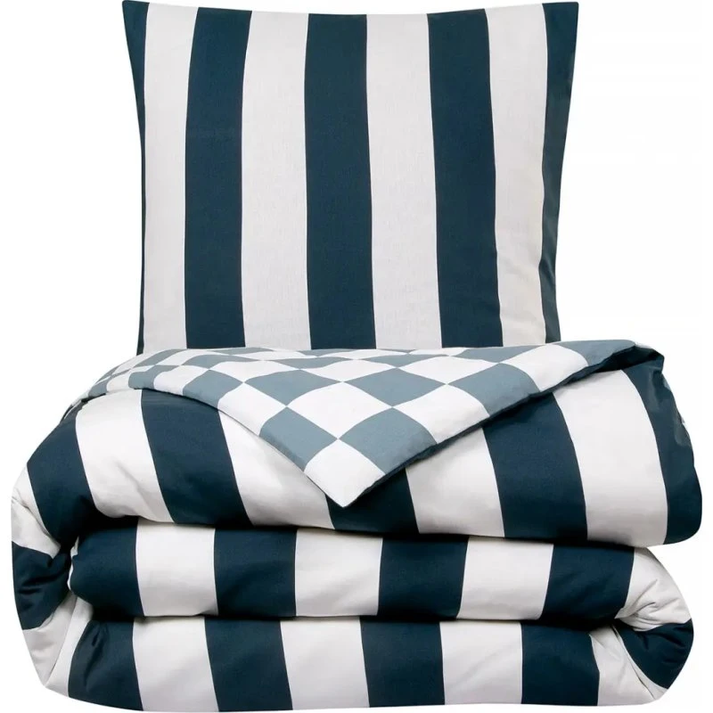 SQUARE Parure de lit 2 personnes réversible damier rayé