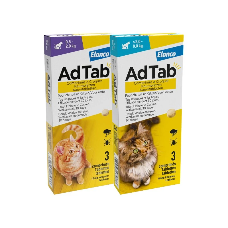 AdTab 12mg Comprimés à Croquer pour Chat >0,5kg-2kg