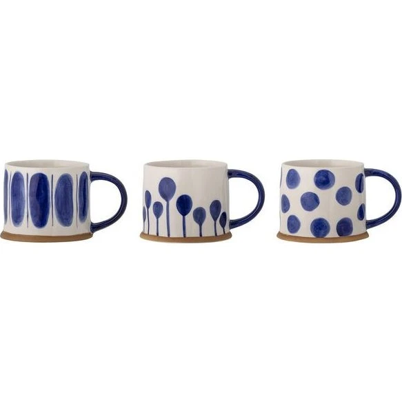 Bloomingville Linora – Lot de 3 mugs en grès bleu