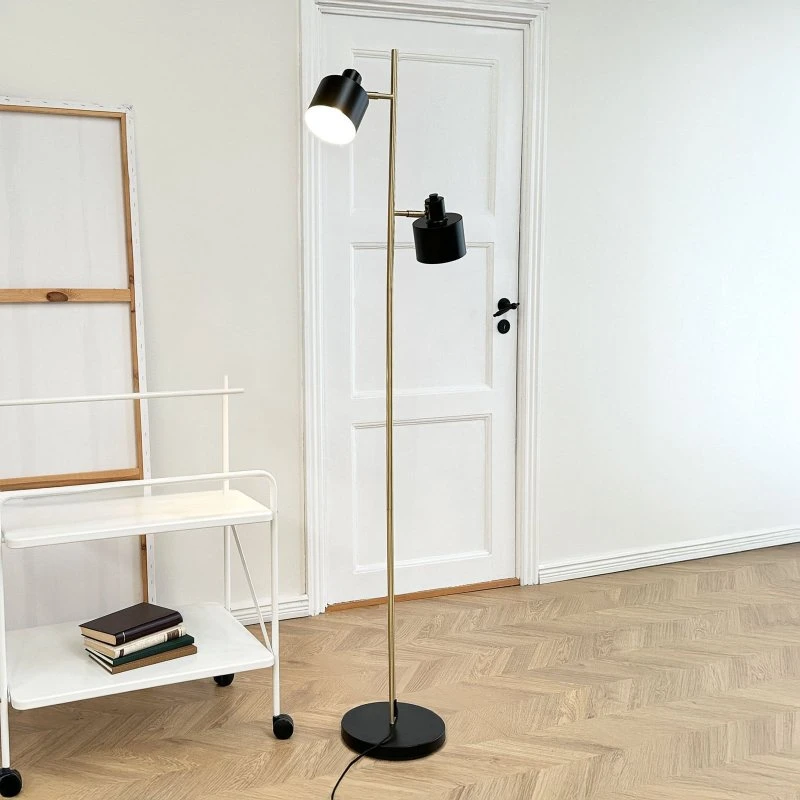 Dyberg Larsen Lampe sur pied Ocean, Noir/Laiton, 2 lampes