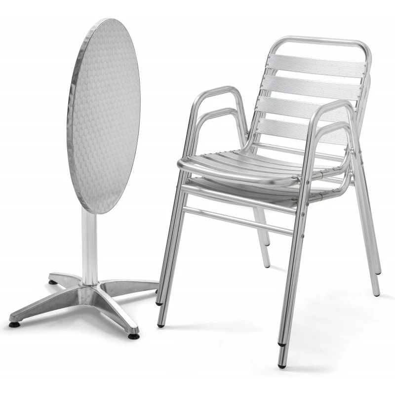 BRIXTON Table ronde inclinable Ø70 cm + 2 chaises aluminium gris