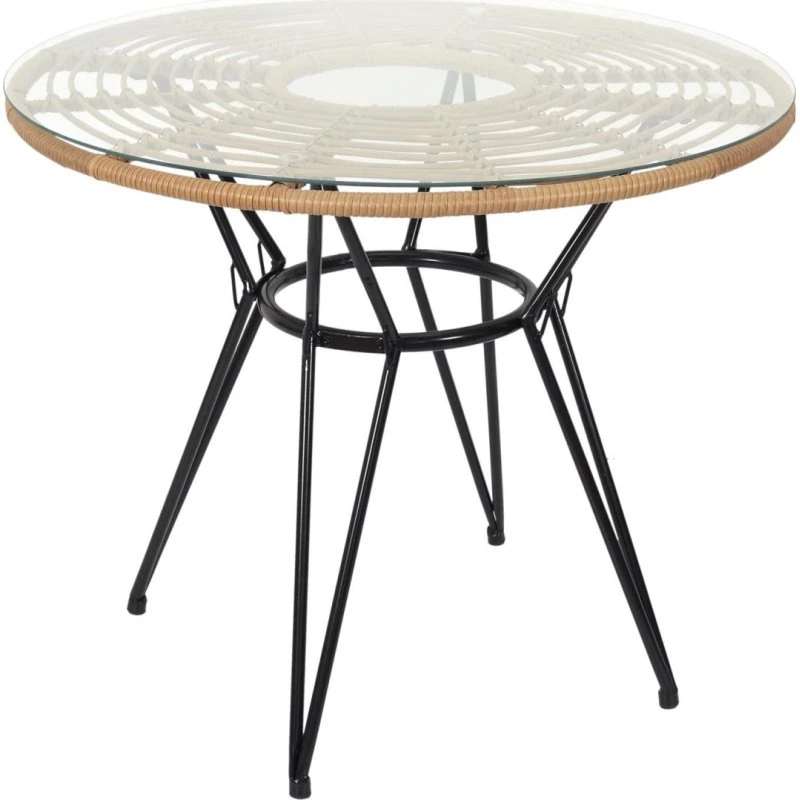 Surabaya Table Ronde 90cm Noir Métal Verre Trempé