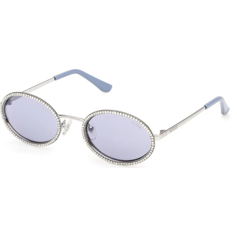 Guess Lunettes de Soleil Femme GU00295 10V Métal Rond Gris et Bleu