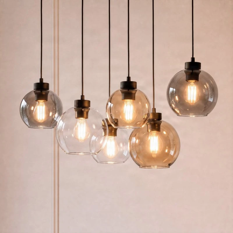 TK Lighting Suspension Cubus en verre, 74 cm, 6 lampes