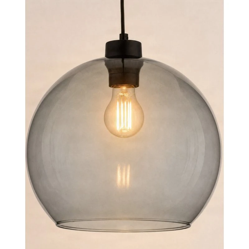 TK Lighting Suspension Cubus en verre gris fumé, Ø 30 cm, noir
