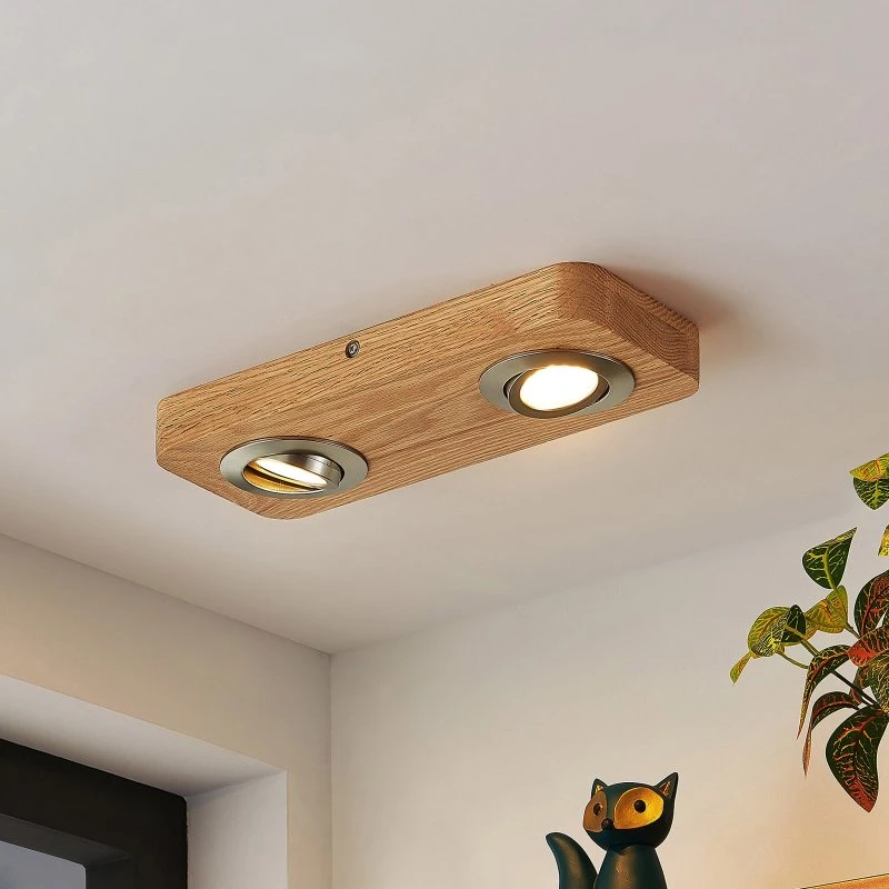 Lindby Plafonnier LED Mikari 30 cm en Chêne Orientable
