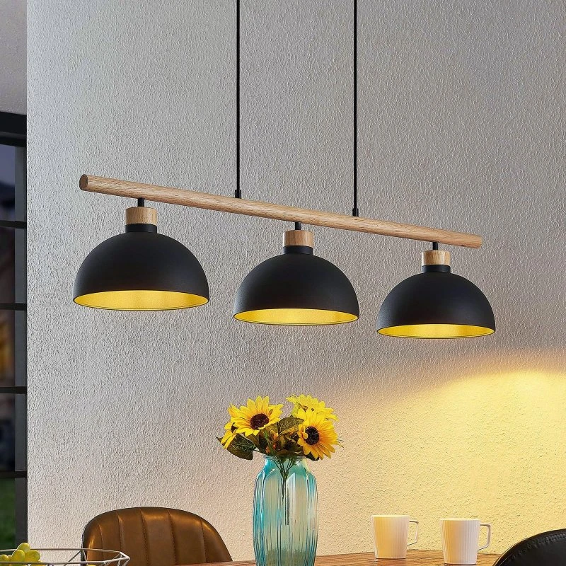 Suspension Lindby Tirzana - Noir et Bois - 3 Lampes