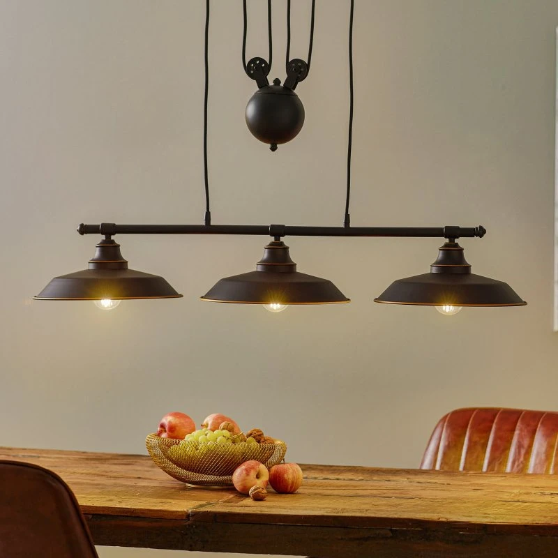 Westinghouse Suspension Iron Hill, Style Industriel, Noir, 3 Lampes