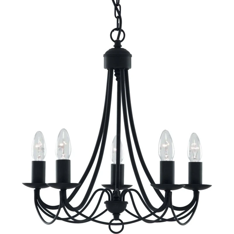 Searchlight Lustre Maypole Noir Mat - 5 Lampes - Ø 46 x 100 cm