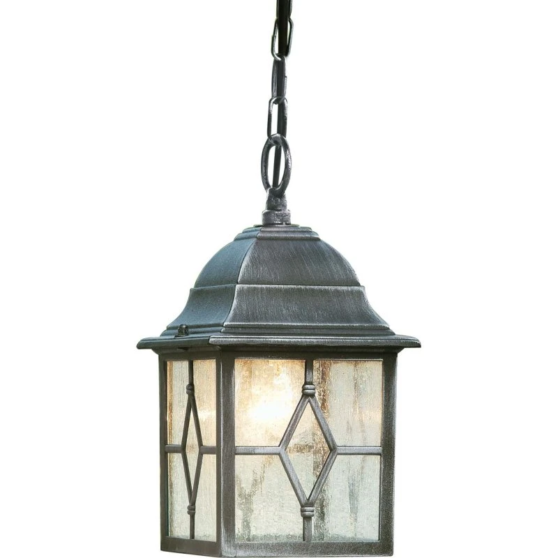 Searchlight Suspension extérieure Genoa avec verre au plomb, noir argenté