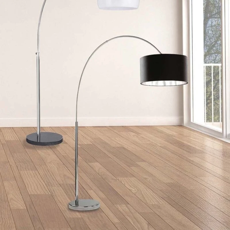 Searchlight Lampadaire arqué Mara, Chrome et Noir, 209 cm