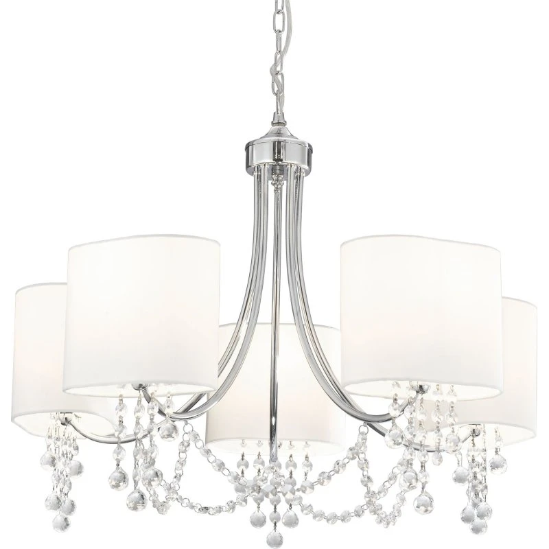 Searchlight Lustre Nina, 5 lampes, Chrome et Blanc, Ø 64 cm