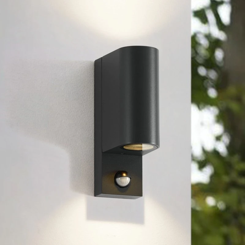 Applique extérieure Palina Lindby avec détecteur, Noir, Aluminium