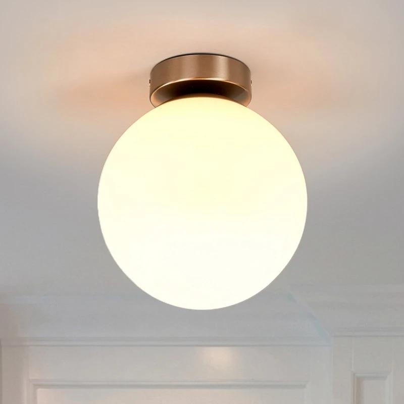 Lindby Plafonnier Lennie Blanc, Verre Opale, IP44, E27