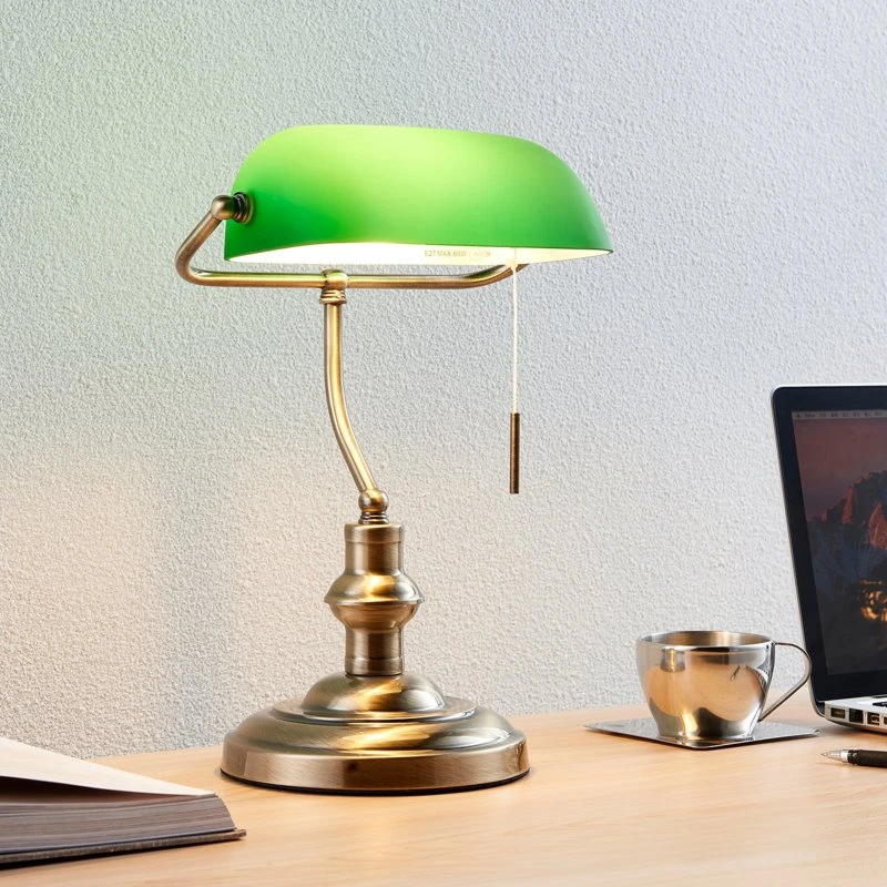 Lampe de bureau Milenka Lindby, Bronze et Vert, Style Banquier