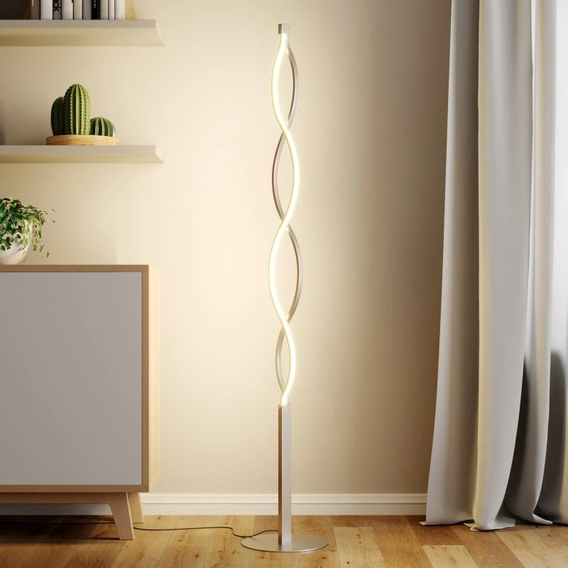 Lampadaire LED Auron Lindby, Dimmable, Nickel et Blanc