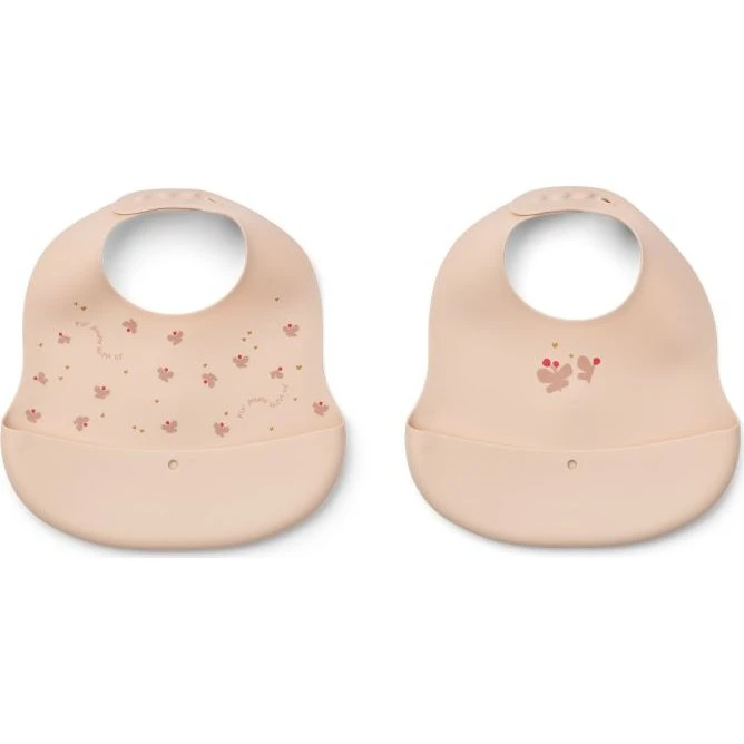 Liewood Ember - Lot de 2 bavoirs silicone Mini Papillon Fleur de pommier