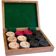Carrom - Set de 24 Pions en Coffret Palissandre