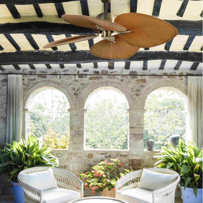Faro Barcelona Ventilateur de plafond Cuba L, Ø 132 cm, Or Vieilli