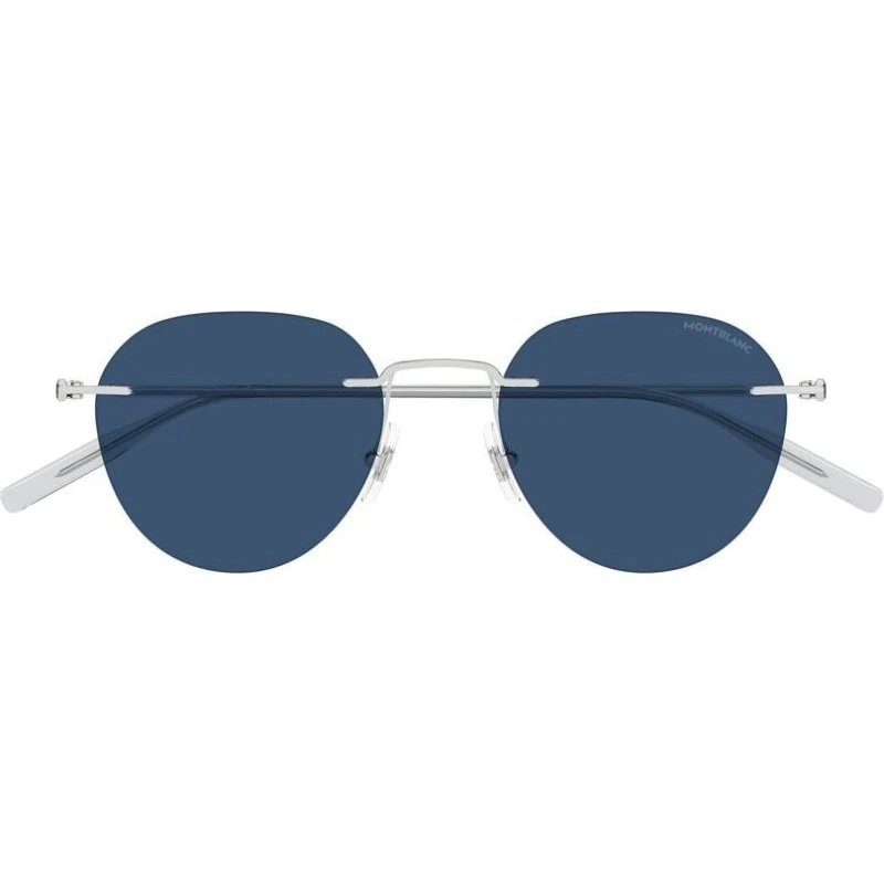 Montblanc MB0428S Lunettes de Soleil Rondes Argentées et Bleues