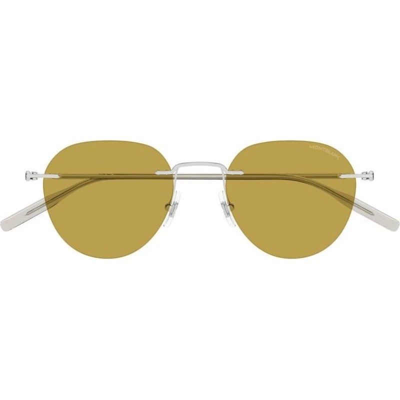 Montblanc MB0428S Lunettes de Soleil Rondes Argentées Jaunes