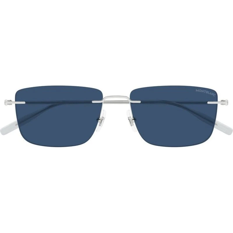Montblanc MB0429S Lunettes de Soleil Carrées Argentées et Bleues