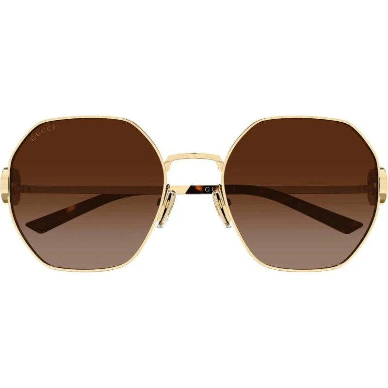 Gucci GG2046S Lunettes de Soleil Géométriques Dorées Marron