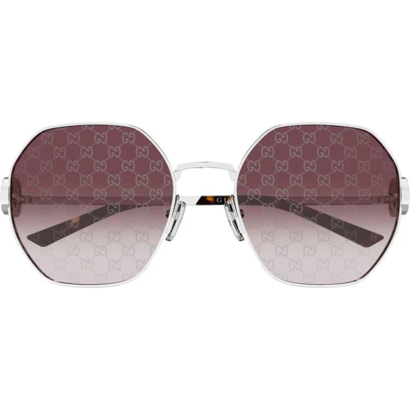 Gucci GG2046S Lunettes de Soleil Géométriques Argentées et Rouges