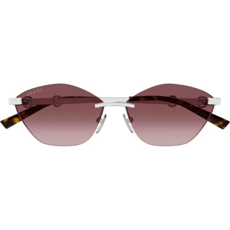 Gucci GG2050S Lunettes de Soleil Œil de Chat Argentées et Rouges